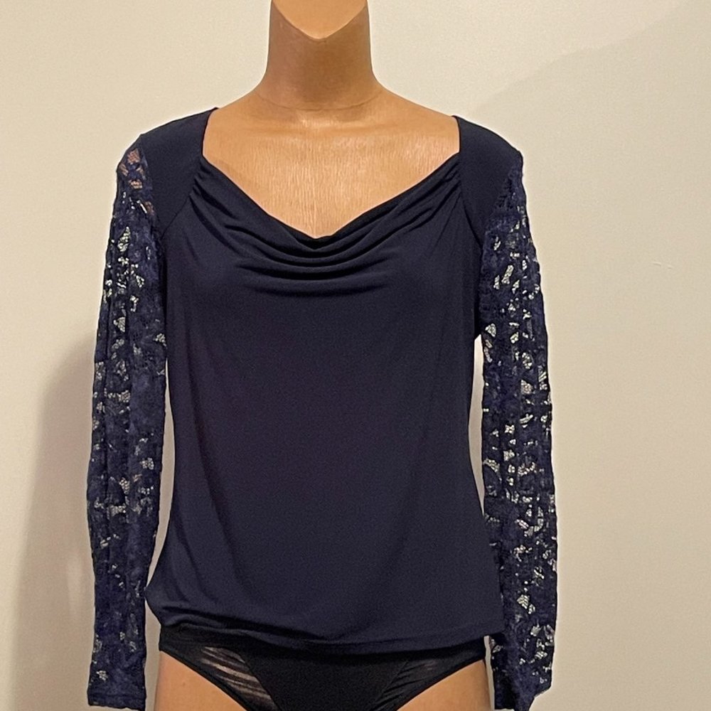 Together -navy color- long sleeve top - lace -size  (10-12) - NEW